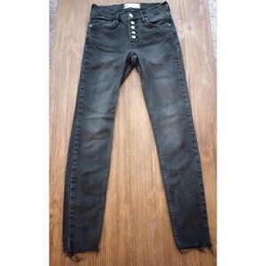 Free People Jeans Women's Size 26 Black Button Fly Skinny Raw Hem Frayed Denim